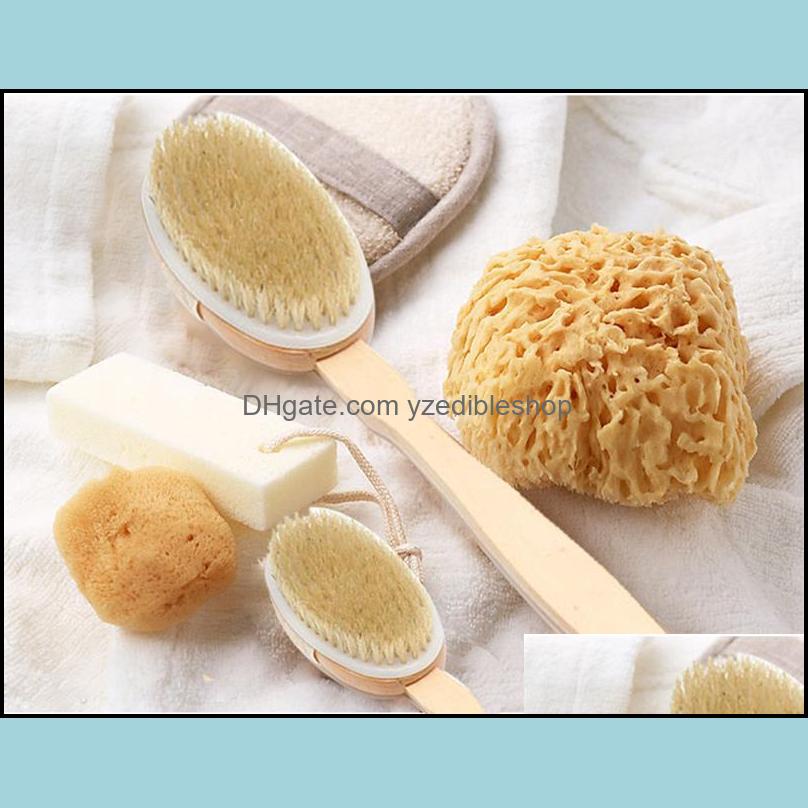 Bath Brushes Sponges Scrubbers Bathroom Body Long Handle Natural Bristles Exfoliating Masr With Wooden Dry Brushing Sh Dhvr84533124