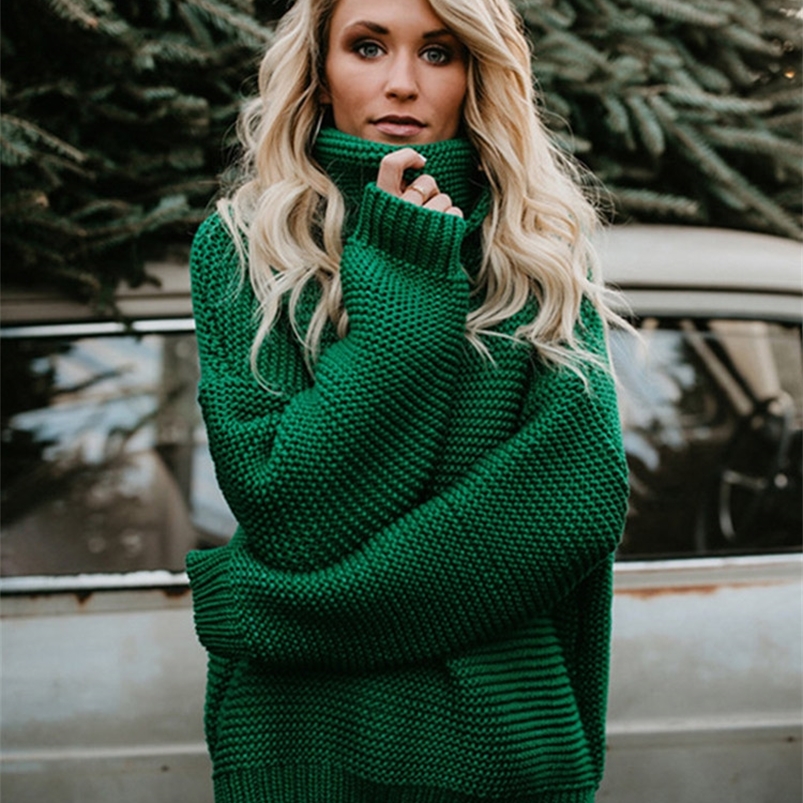 Women's Knits Tees Women Pullover Thick Autumn Winter Clothes Warm Knitted Oversized Turtleneck Sweater For Women's Green Tops Woman Jumper 