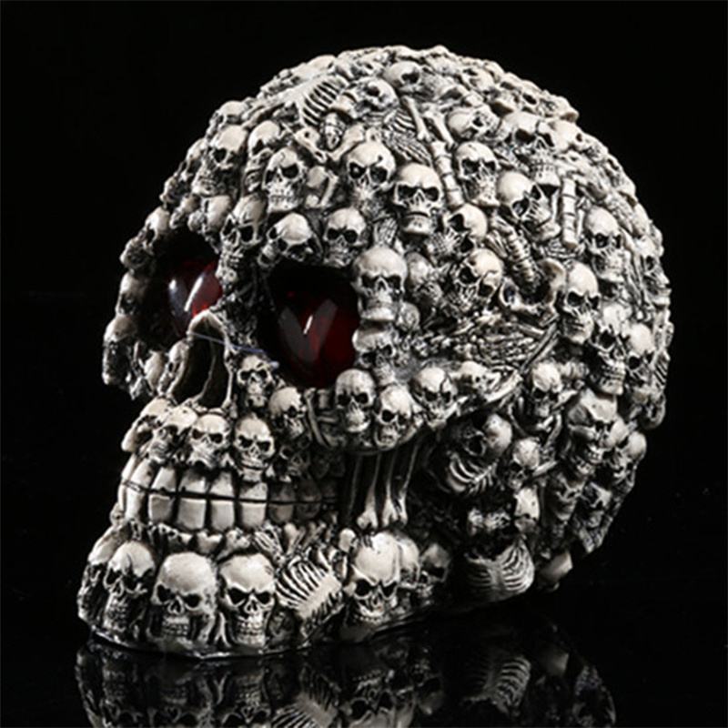 Decorative Objects Figurines Handmade LED Eyes Resin Skull Skeleton Head Statues Demon Sculpture Home Decoration Craft Halloween Decor Gift 220915