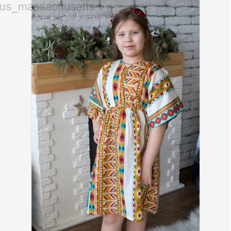 Family Matching Outfits Summer Family Look Mom And Me Dress Print V-neck Short Sleeve Long Dresses Family Matching Outfits Mother Daughter Dresses L22