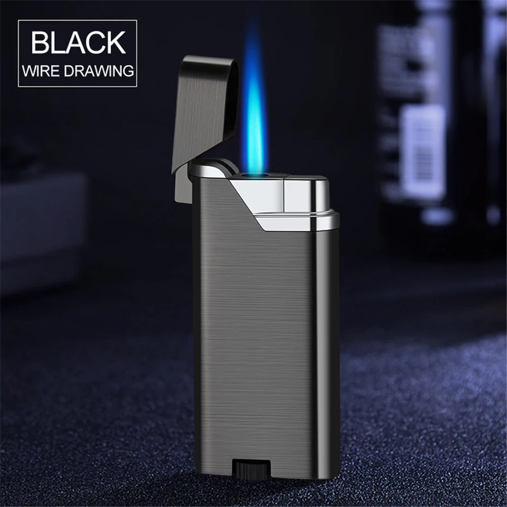 Ultra Thin Lighter Shell Open Torch Metal Straight Flame Butane Gas Lighters Outdoor Windproof Barbecue Tool Smoking Accessories W260202