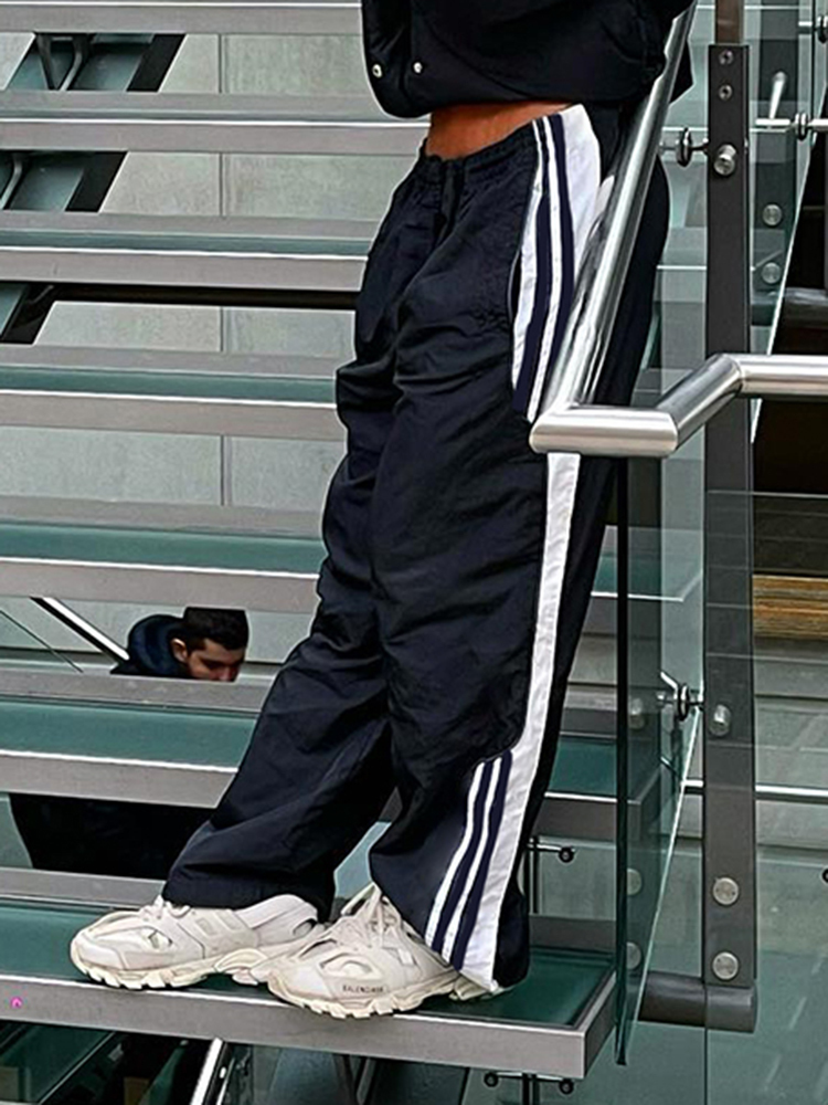 Women's Pants Capris Weekeep Side Striped Black Baggy Sweatpants Streetwear Women Jogging Casual Pants Summer Korean Fashion Sports Basic Capris 