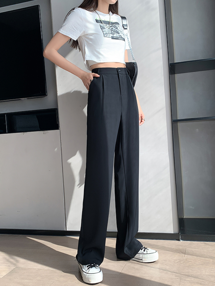 Women's Pants Capris Casual High Waist Loose Wide Leg Pants for Women Spring Autumn Female Floor-Length White Suits Pants Ladies Long Trousers 22