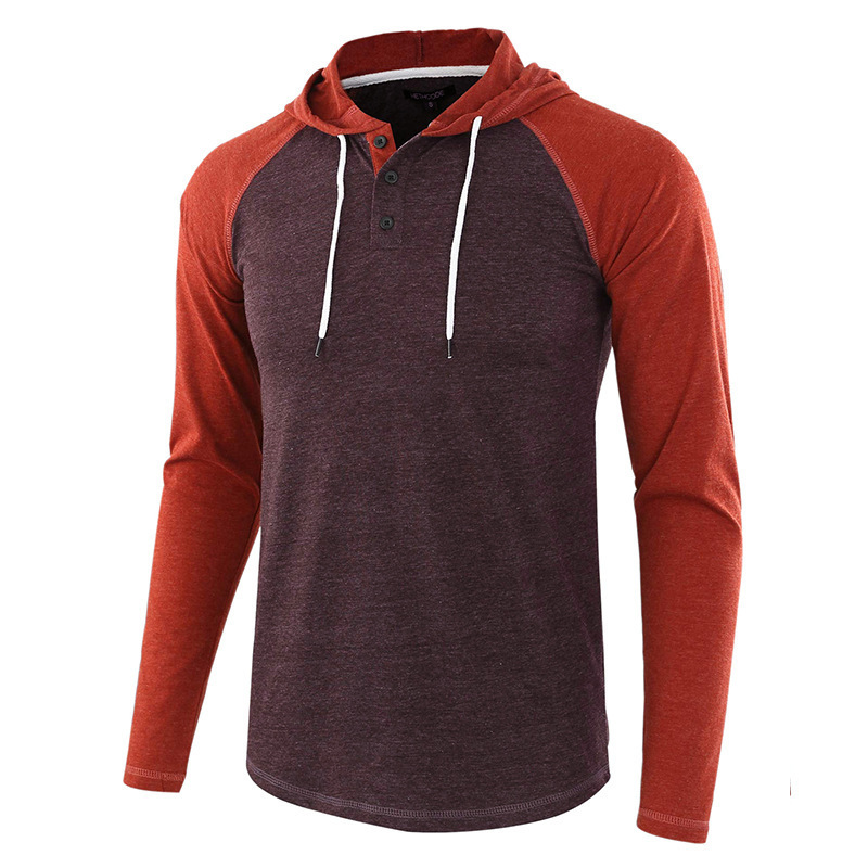 Men s T Shirts Spring Pure color stitching Casual Long Sleeve Raglan Hoodie T With Hooded Hat Stylish Men Tee Clothing Top 220916