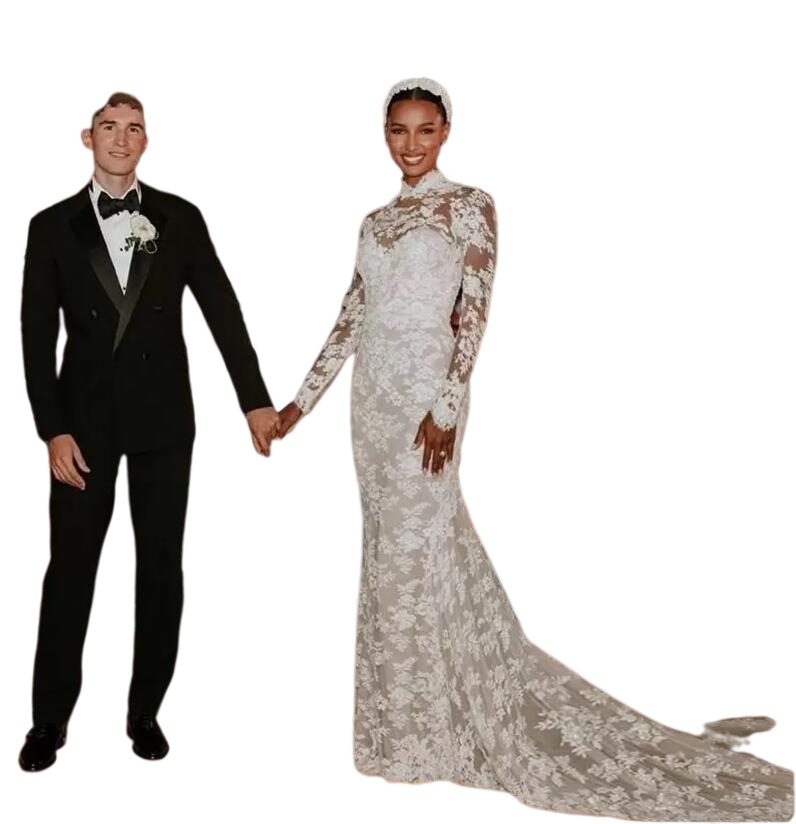 Full Lace Garden Mermaid Wedding Dress with Detachable Train Illusion Long Sleeve High Neck Princess Church Bridal Gowns