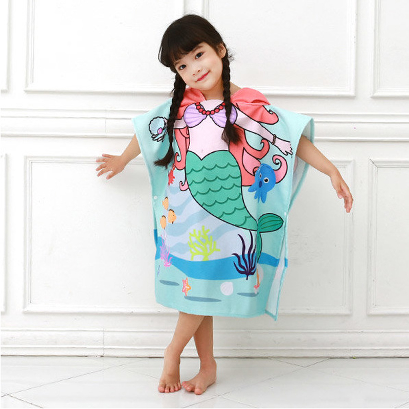 Towels Robes Baby Poncho Towel Hooded Surf Pool Towel Cartoon Child Bathrobe Kids Beach Changing Bath Robe Fast Dry Travel Beach Sport 220915