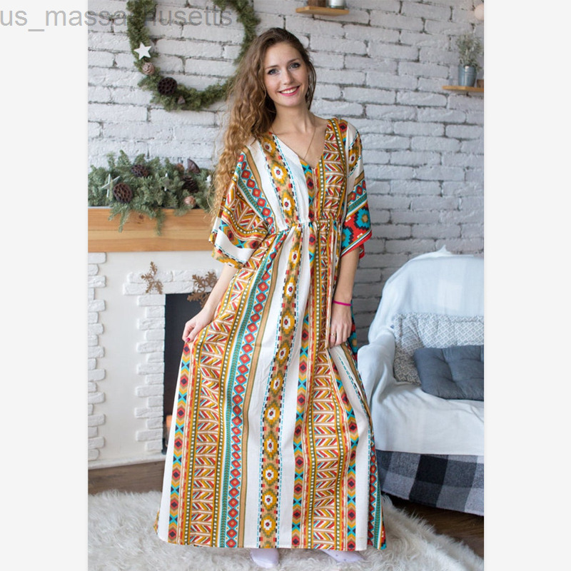 Family Matching Outfits Summer Family Look Mom And Me Dress Print V-neck Short Sleeve Long Dresses Family Matching Outfits Mother Daughter Dresses L22