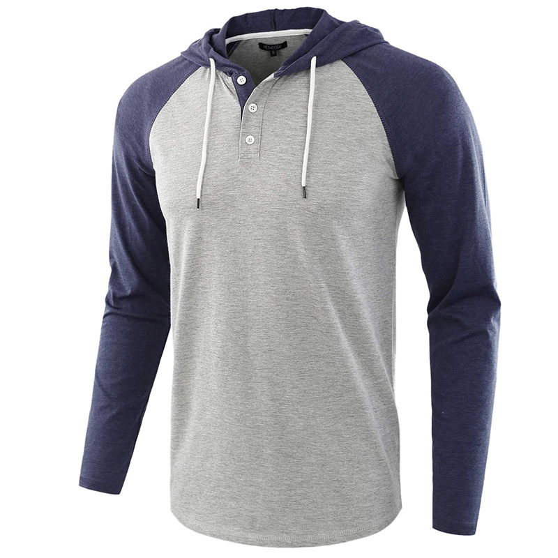 Men s T Shirts Spring Pure color stitching Casual Long Sleeve Raglan Hoodie T With Hooded Hat Stylish Men Tee Clothing Top 220916