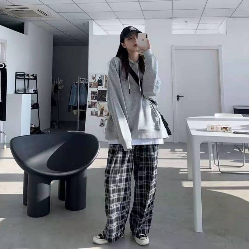 Women's Pants Capris drop Harajuku Plaid For Women Trousers Streetwear Loose Wide Leg Summer Ladies Causal Oversize 220916 Z260314
