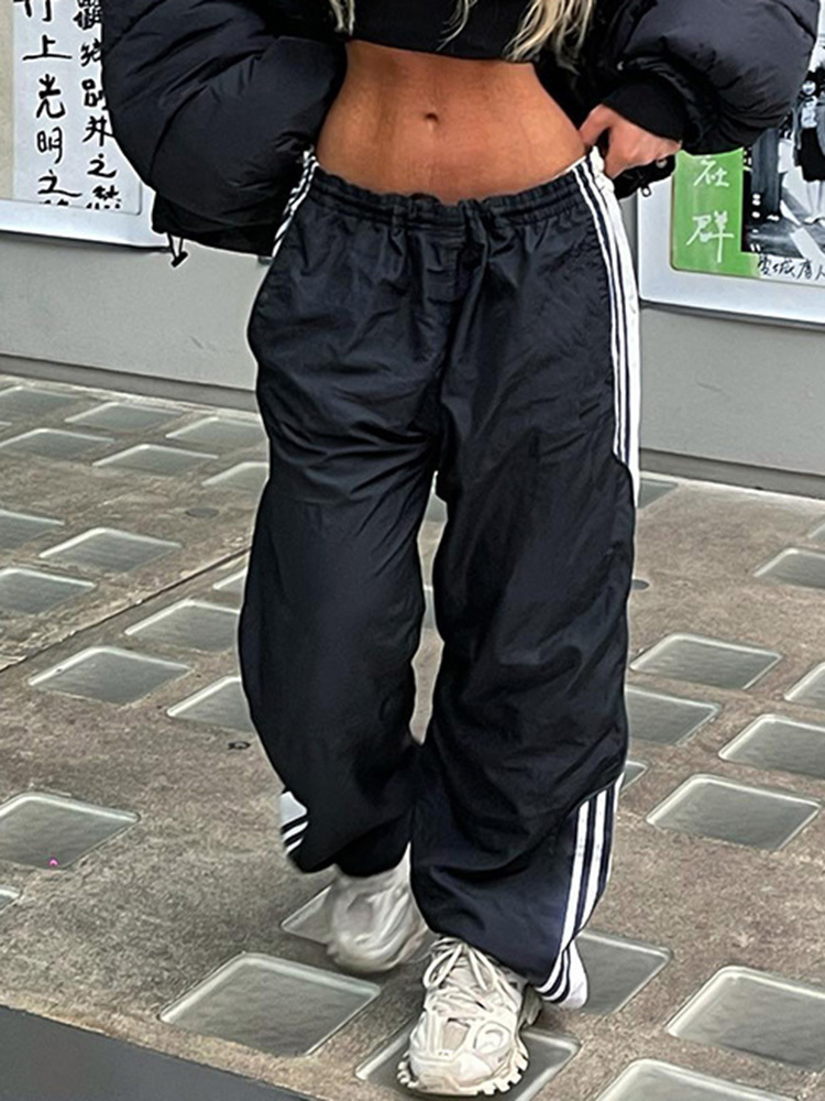 Women's Pants Capris Weekeep Side Striped Black Baggy Sweatpants Streetwear Women Jogging Casual Pants Summer Korean Fashion Sports Basic Capris 
