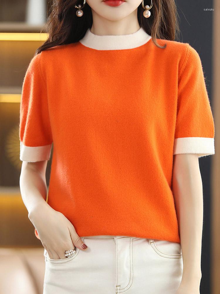 Women' Sweaters 2022 Spring And Summer Women' O-neck Pullover Pure Wool T-shirt Short-sleeved Color-block Sweater, Pink
Women' Sweaters 2022 Spring And Summer Women' O-neck Pullover Pure Wool T-shirt Short-sleeved Color-block Sweater, Pink