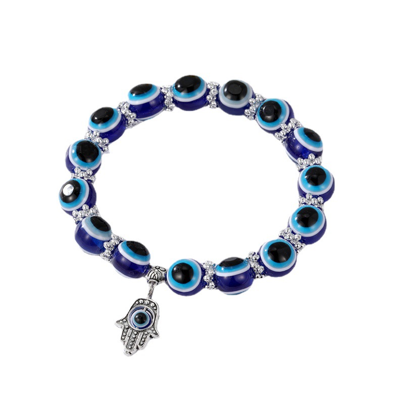 Classic Blue Evil Eyes Palm Butterfly Pendant Bracelet Wishing Elastic Rope Chain Resin Beads Bracelet For Women Jewelry Gift