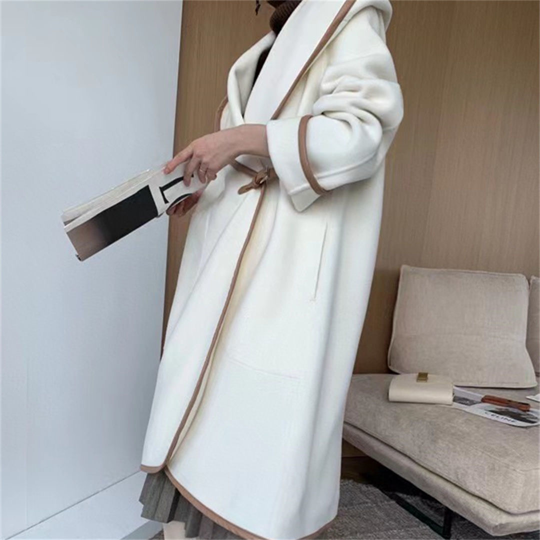 Winer Womens Wool Blend Coats Elegant White Long Coat Outerwear Autumn Classic Woman Cardigan Coats Ins Style Clothing