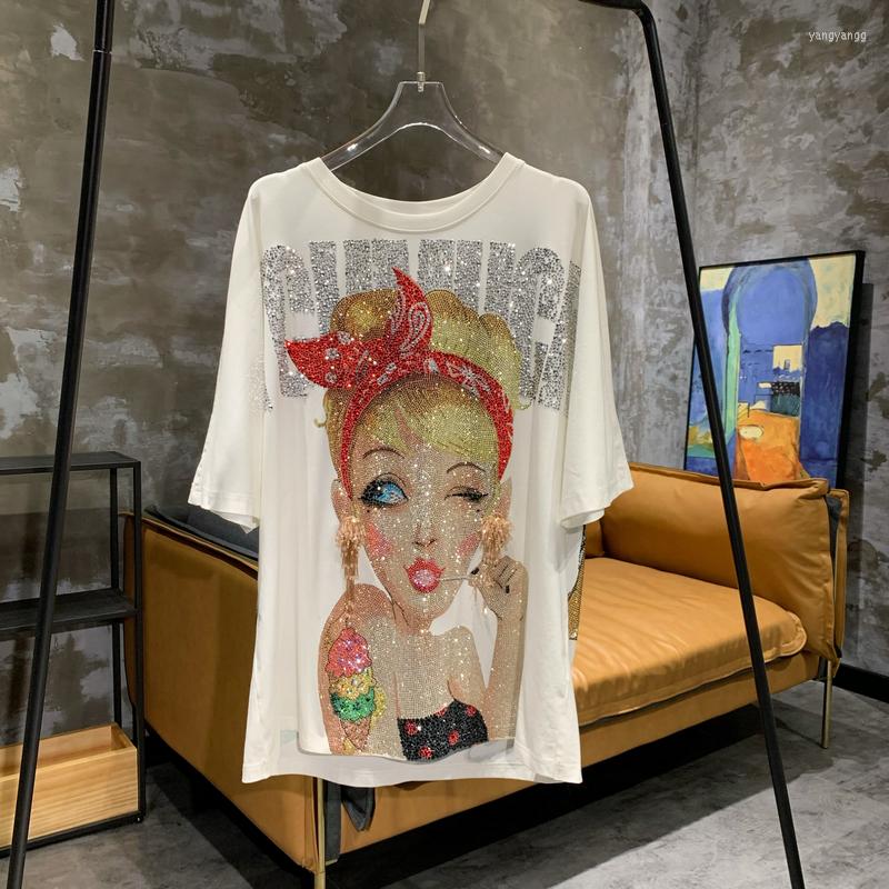 Women' T Shirts Summer Women Short Sleeve T-shirt 2022 Tide Brand Girly Earrings High Heels Drilling Mid-long Oversized Top Street Tees, White
Women' T Shirts Summer Women Short Sleeve T-shirt 2022 Tide Brand Girly Earrings High Heels Drilling Mid-long Oversized Top Street Tees, White