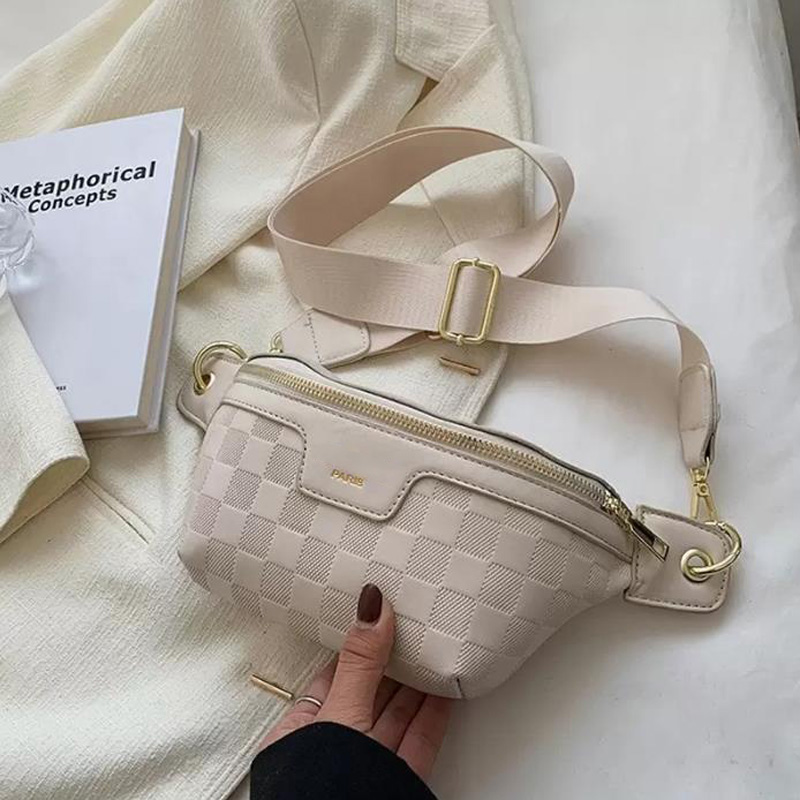 Women Designers Elegant Plaid PU Leather Waist Bags For Women Waist Packs Stylish Fanny Pack Wide Strap Crossbody Chest Bag G227213F