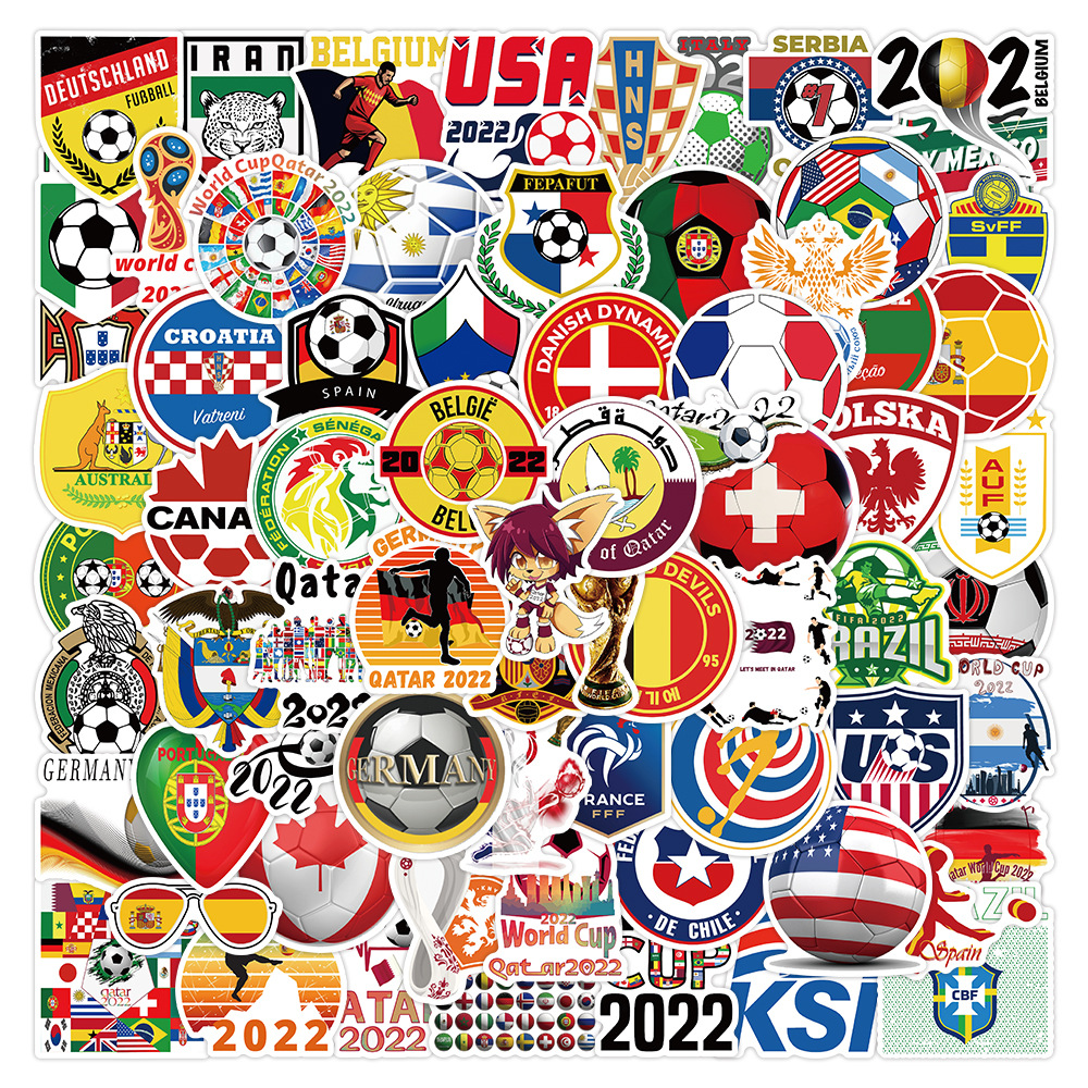 100pcs Waterproof Laptop Car World Football Cup Stickers Graffiti Patches Decals for Motorcycle Luggage Skateboard and Home Appliance
