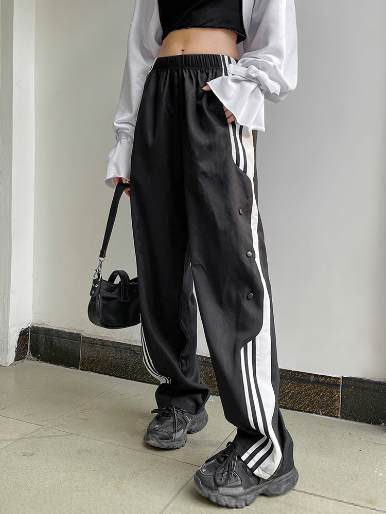 Women's Pants Capris Weekeep Side Striped Black Baggy Sweatpants Streetwear Women Jogging Casual Pants Summer Korean Fashion Sports Basic Capris 