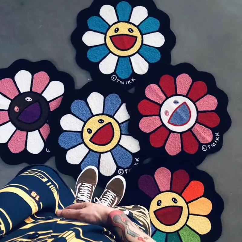 Home Furnishings Aesthetics Carpet Sunflower Takashi Murakami Area Rug Hypebeast Parlor Bedroom Playroom Trending Sneakers Floor Mat Supplier