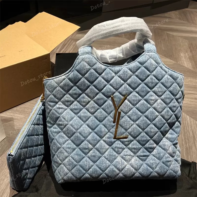 Icare Denim Totes Bag Designer Woman Purses Handbag Big Gold Letter S Shopper Womens Jeans Blue Shoulder Bags Large Tote Shopping 2 PICS