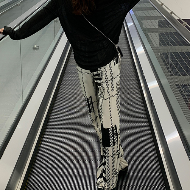 Women's Pants Capris Korobov Women High Waist Wide Leg Pants Korean Streetwear Hit Color Plaid Striped Patchwork Trousers Vintage OL Pants 220916