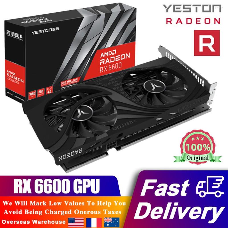 

Graphics Cards YESTON RADEON RX6600 8G D6 GAEA Card 2044-2491MHz 128bit GDDR6 3 DP -compatible RX 6600 Gaming Video AMD GPU