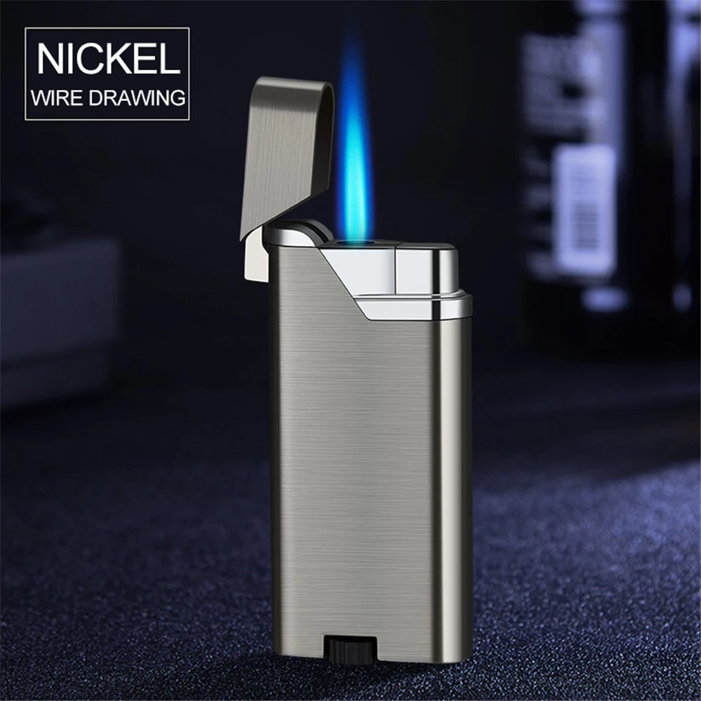 Ultra Thin Lighter Shell Open Torch Metal Straight Flame Butane Gas Lighters Outdoor Windproof Barbecue Tool Smoking Accessories W260202