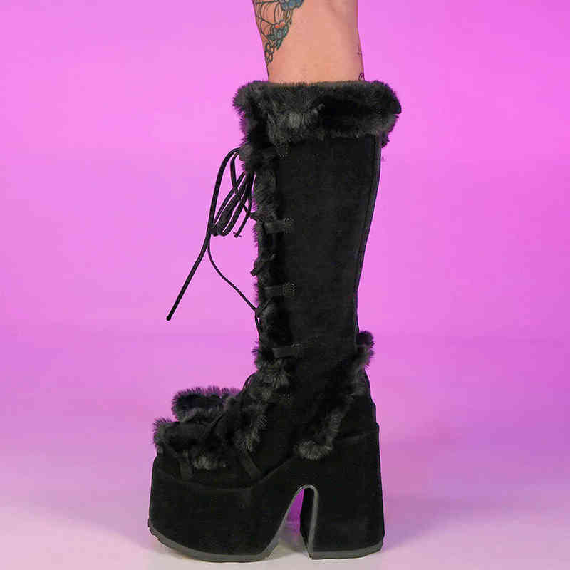 Boots Winter Warm Fur Knee High women's Boots Platform Gothic Punk Chunky High Heels Snow Boots Big Size 43 Shoes Woman Botas De Mujer T220915, Black
Boots Winter Warm Fur Knee High women's Boots Platform Gothic Punk Chunky High Heels Snow Boots Big Size 43 Shoes Woman Botas De Mujer T220915, Black