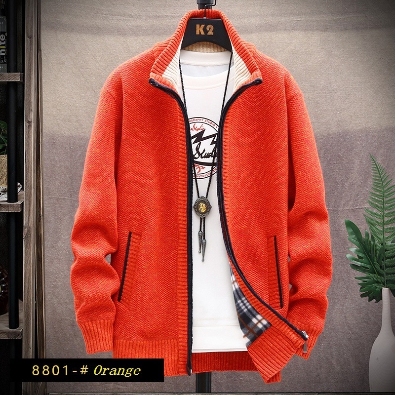 Men's Wool Blends Men's Stand-up Collar Sweater Large Size Loose Cardigan Jacket Casual Autumn And Winter Plus Velvet Thick Warm Knitted Swe