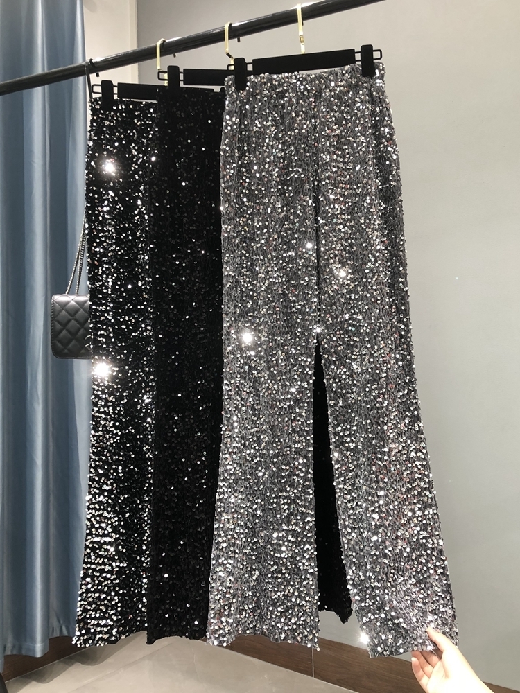 Women's Pants Capris High Waisted Streetwear Loose Micro Flared Show Tall Waist Trousers of Silver Pants To Mop The Floor Female Pants 220916