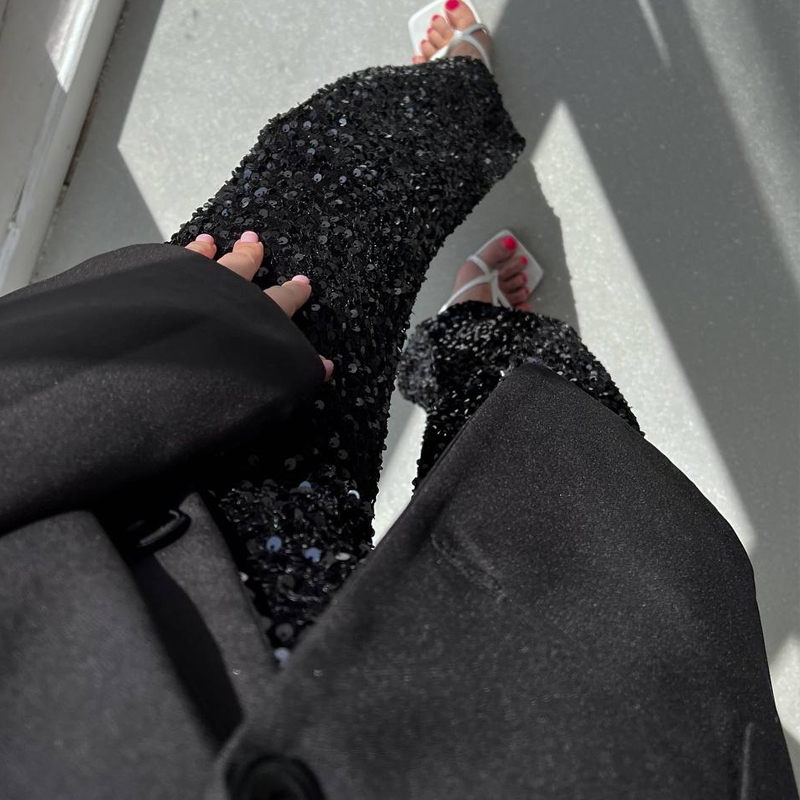 Women's Pants Capris High quality Women's Fashion Trendy Sparkling Gold Pants Relaxation of Tall Waist Wide-legged Pants Women's South 