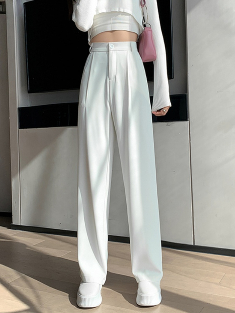 Women's Pants Capris Casual High Waist Loose Wide Leg Pants for Women Spring Autumn Female Floor-Length White Suits Pants Ladies Long Trousers 22