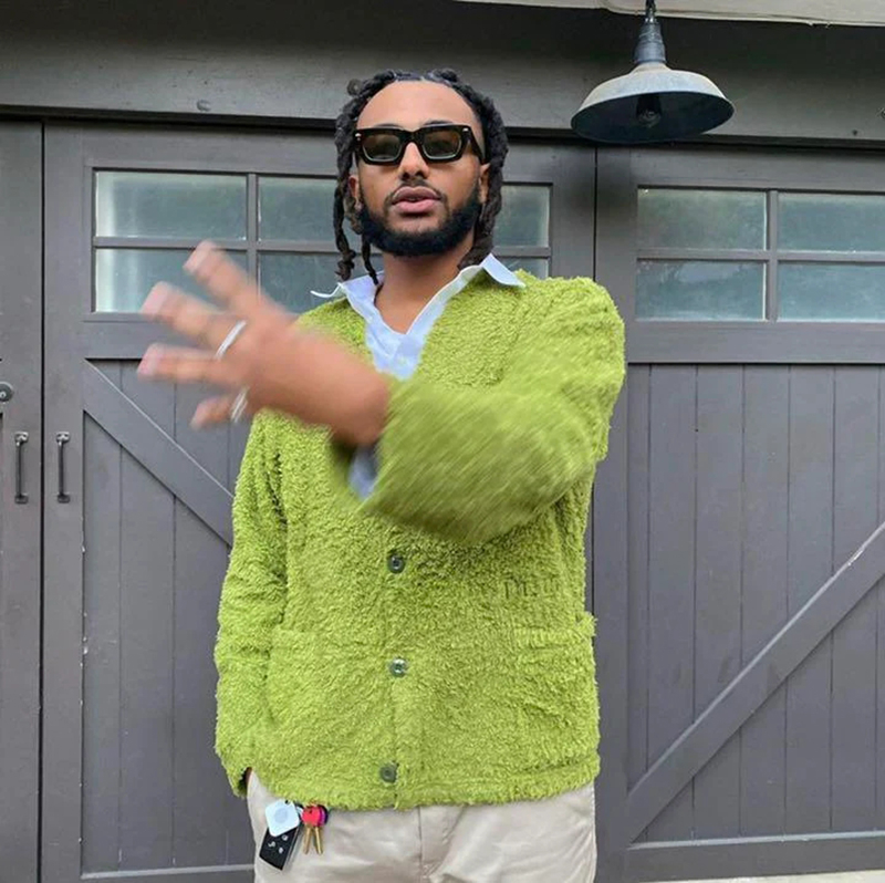 Green Cotton V-Neck Cardigan Jacket For Men & Women - Embroidered, Full Length, Street Style