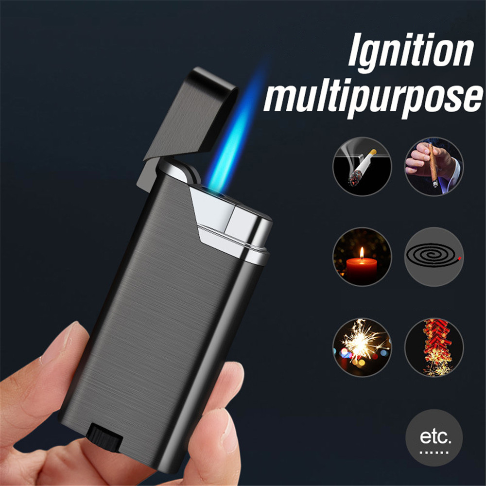 Ultra Thin Lighter Shell Open Torch Metal Straight Flame Butane Gas Lighters Outdoor Windproof Barbecue Tool Smoking Accessories W260202