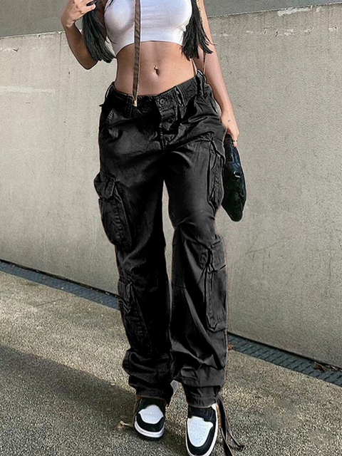 Women's Capris HEYounGIRL Harajuku Hip Hop Casual Low Waist Cargo Pants Women Khaki Pocket Fashion Jeans Lady Cotton Streetwear Denim Trousers 22