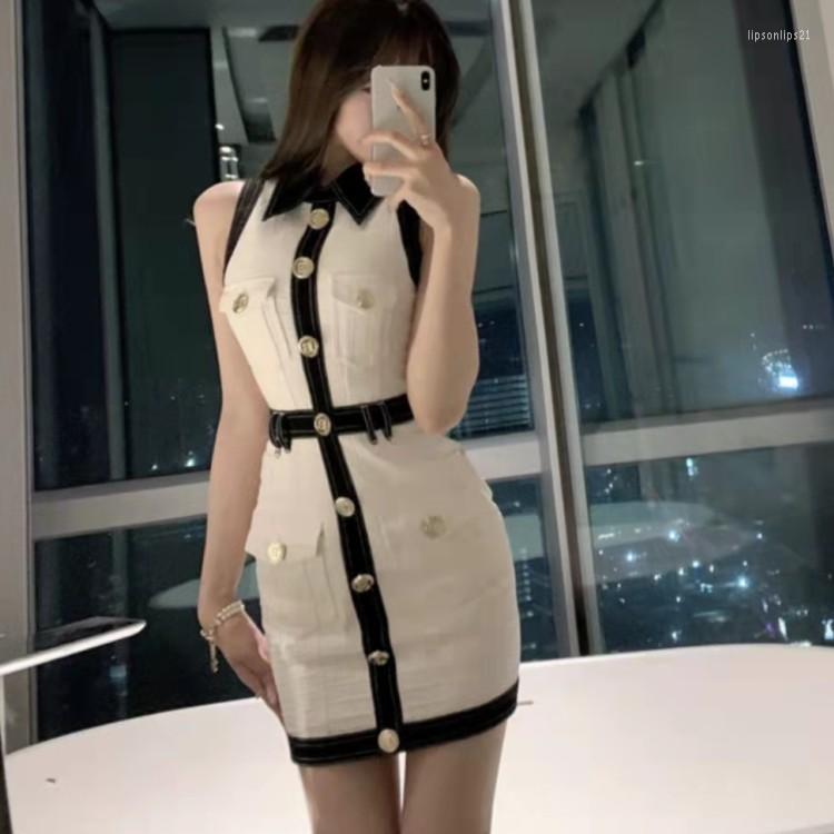 Casual Dresses 2022 Korean Vintage Temperament Stitching Single-breasted Sheath Women Sleeveless Slim Waist Party Bodycon Dress, Photo color
Casual Dresses 2022 Korean Vintage Temperament Stitching Single-breasted Sheath Women Sleeveless Slim Waist Party Bodycon Dress, Photo color