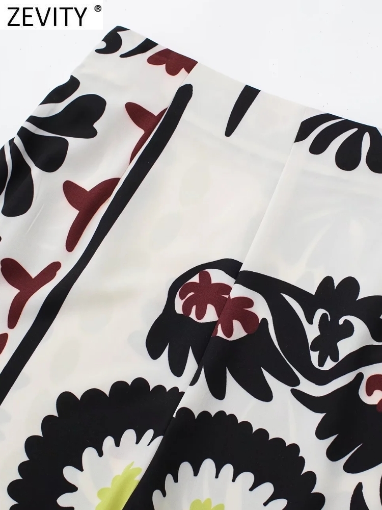 Women's Pants Capris Zevity Women Vintage Patchwork Totem Floral Print Wide Leg Pants Female Chic Side Zipper Long Trousers Pantalones Mujer P976