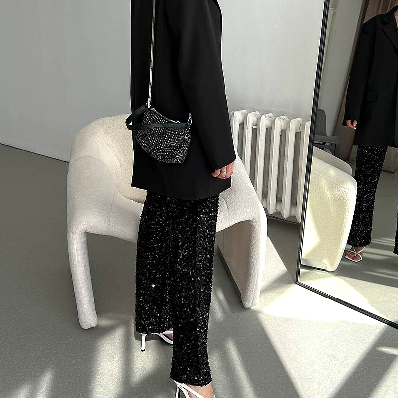 Women's Pants Capris High quality Women's Fashion Trendy Sparkling Gold Pants Relaxation of Tall Waist Wide-legged Pants Women's South 