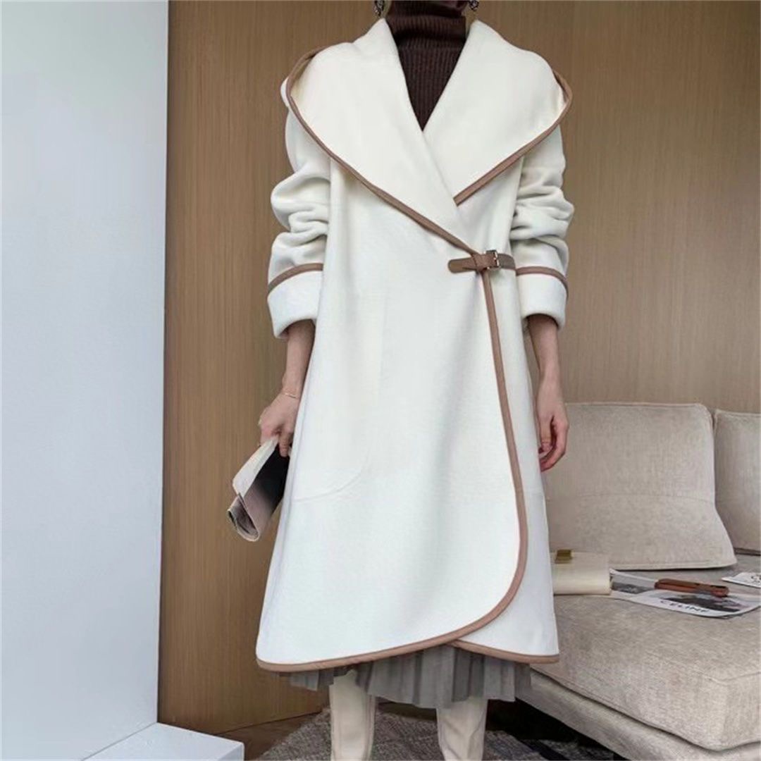 Winer Womens Wool Blend Coats Elegant White Long Coat Outerwear Autumn Classic Woman Cardigan Coats Ins Style Clothing