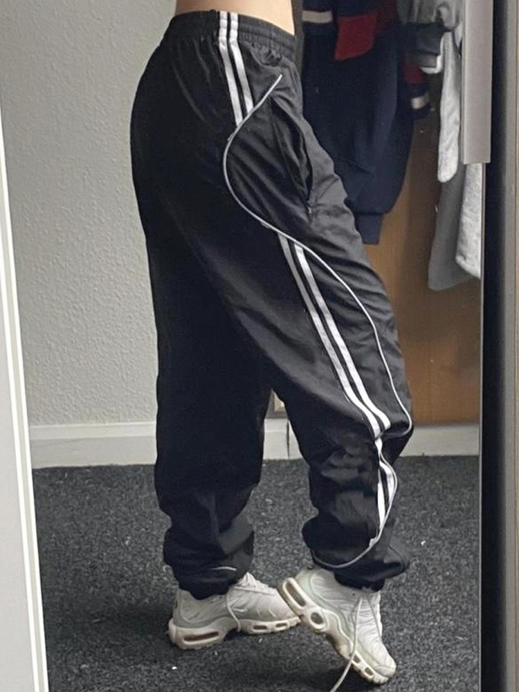 Women's Pants Capris Weekeep Black Sweatpants Elastic Low Waist Straight Sports Jogging Capris Korean Fashion Streetwear Casual Pants for Women B