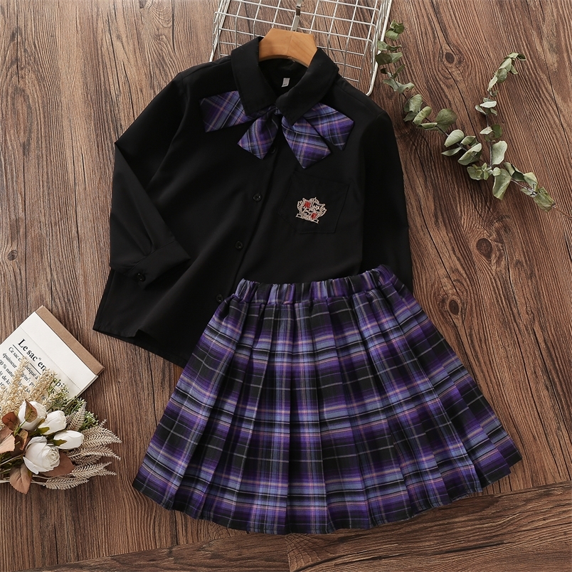 Clothing Sets School Uniform Suit Baby Girls Sets Autumn Spring Cotton Tops Long Sleeve Skrit 2 Pieces Kids Clothes Children Outfits 6 8 10Y 220916