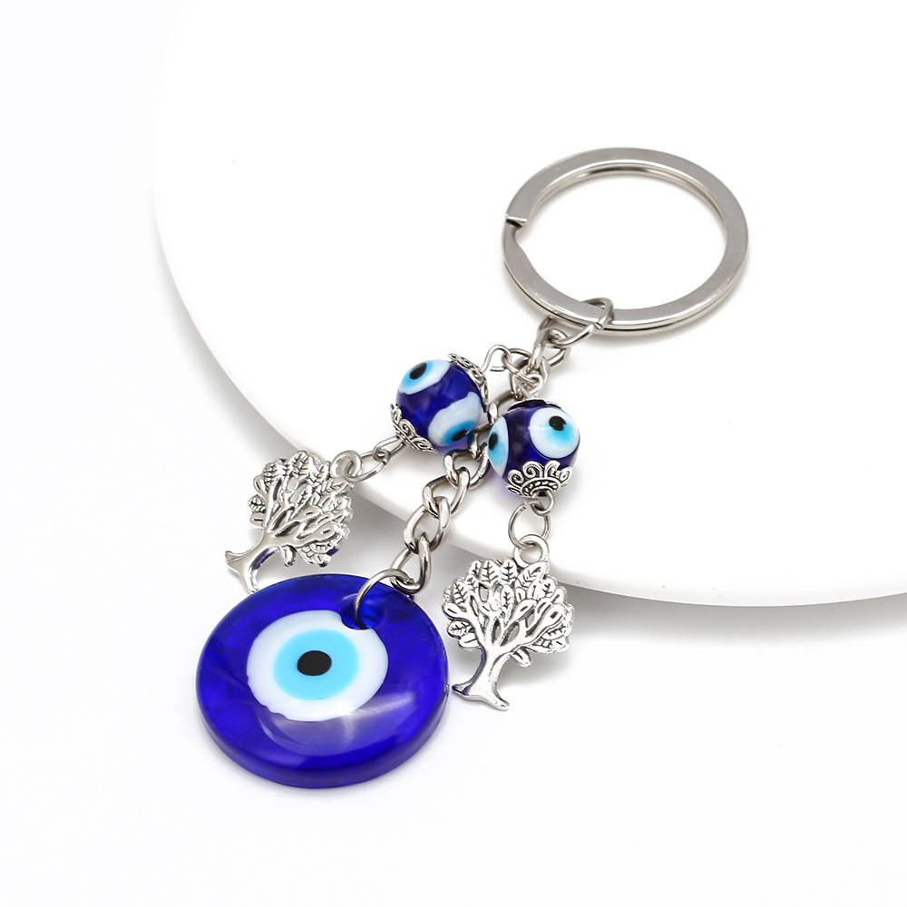 Turkish Evil Eye Keychains Lucky Blue Eye Tree Of Life Charm Key Chain Vintage Keyring for Men Women Car Key Pendant