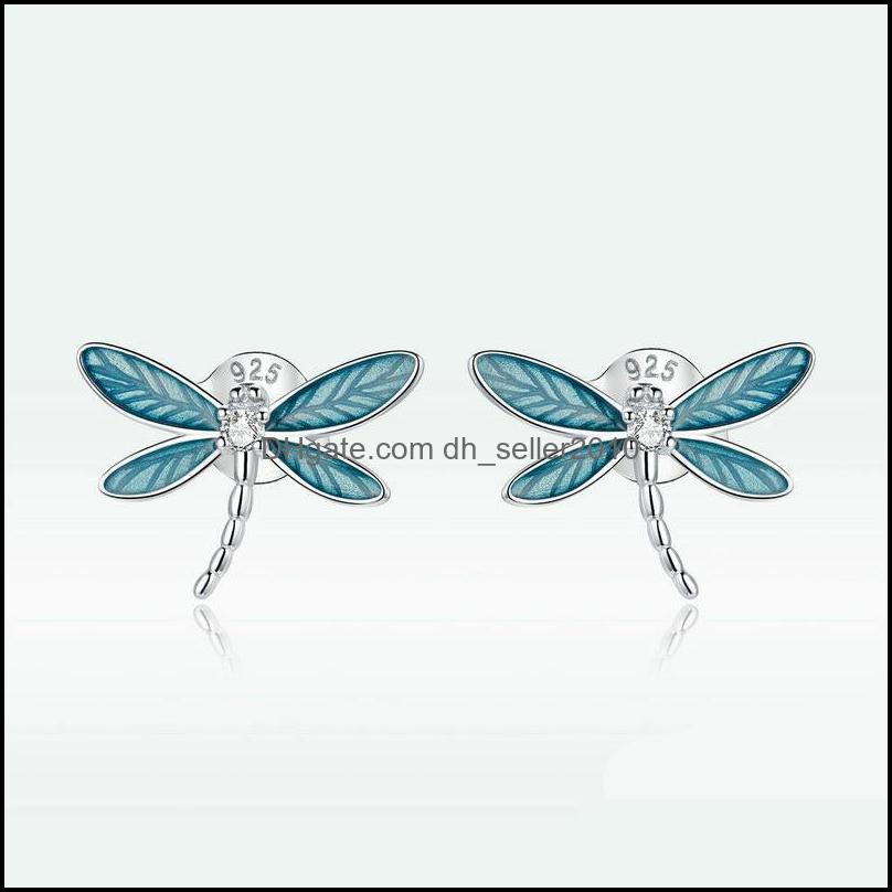 Charm 925 Sterling Sier Dragonfly Earrings For Women Hypoallergenic Jewelry Kid Earring 1807 V2 Drop Delivery 2021 Dhseller2010 Dhun3