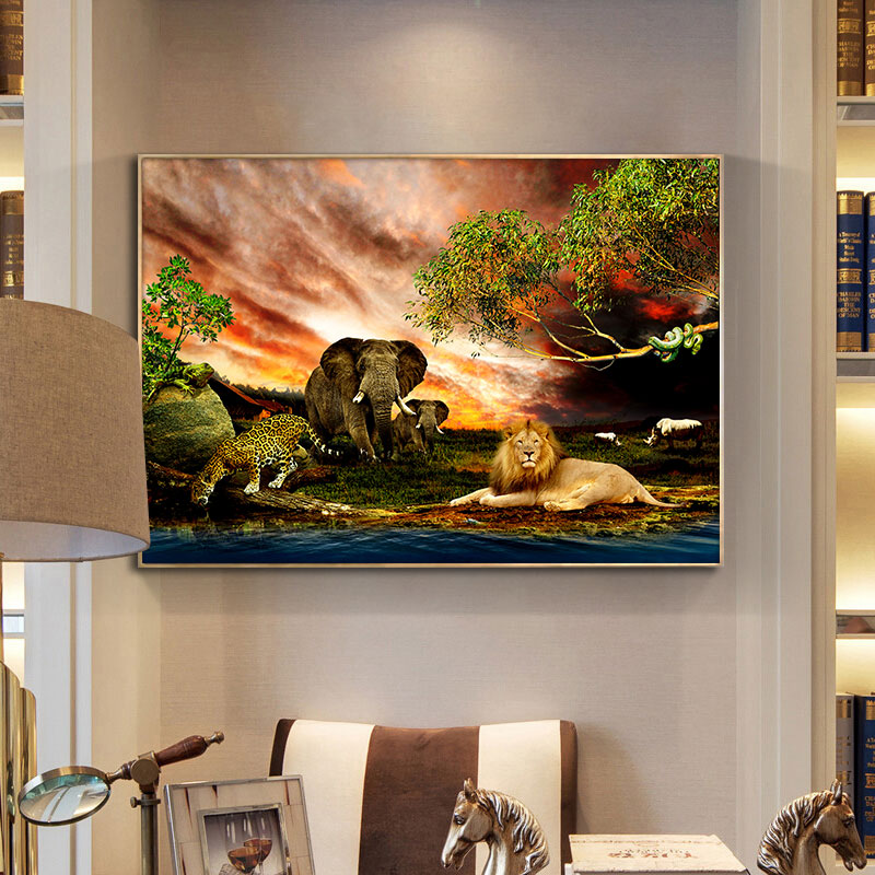 Wild Lions Elephant Tree Animal Landscape Canvas Painting Cuadros Posters and Prints Cuadros Wall Art Picture for Living Room
Wild Lions Elephant Tree Animal Landscape Canvas Painting Cuadros Posters and Prints Cuadros Wall Art Picture for Living Room