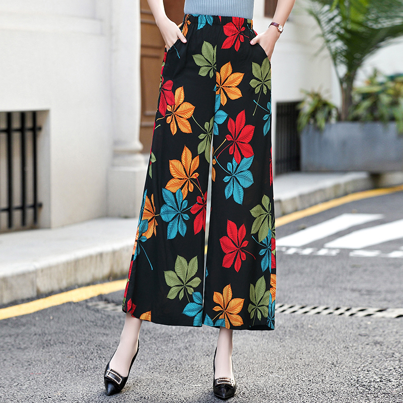 Women's Pants Capris Wide Leg Summer Loose High Waist Vintage Print Beach Ankle-Length Trousers 220916