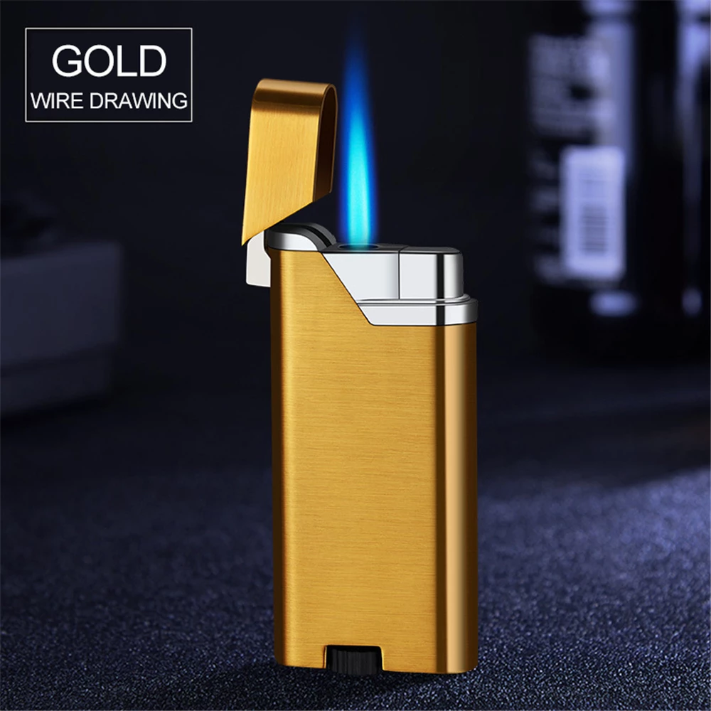 Ultra Thin Lighter Shell Open Torch Metal Straight Flame Butane Gas Lighters Outdoor Windproof Barbecue Tool Smoking Accessories W260202