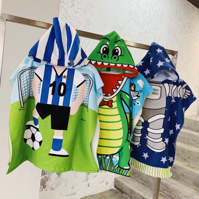 Towels Robes Baby Poncho Towel Hooded Surf Pool Towel Cartoon Child Bathrobe Kids Beach Changing Bath Robe Fast Dry Travel Beach Sport 220915