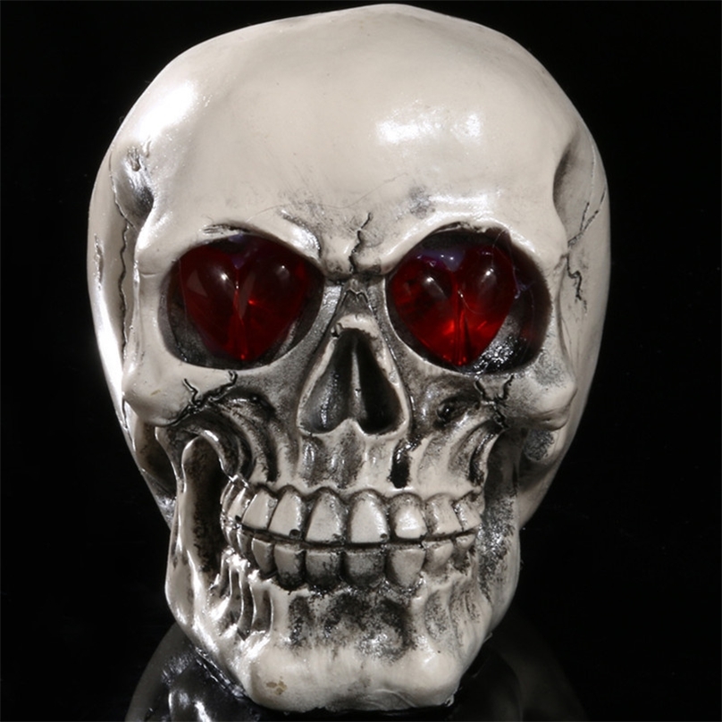 Decorative Objects Figurines Handmade LED Eyes Resin Skull Skeleton Head Statues Demon Sculpture Home Decoration Craft Halloween Decor Gift 220915