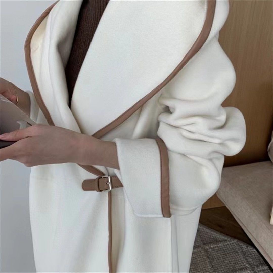 Winer Womens Wool Blend Coats Elegant White Long Coat Outerwear Autumn Classic Woman Cardigan Coats Ins Style Clothing