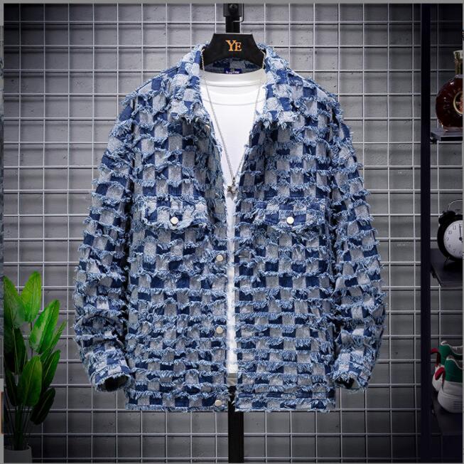 2023 Men's designer lapel Fashion Jacquard Plaid Denim oversized Jacket Spring and Autumn Loose Casual Couple Clothes Personality Japanese Streetwear, Denim blue
2023 Men's designer lapel Fashion Jacquard Plaid Denim oversized Jacket Spring and Autumn Loose Casual Couple Clothes Personality Japanese Streetwear, Denim blue