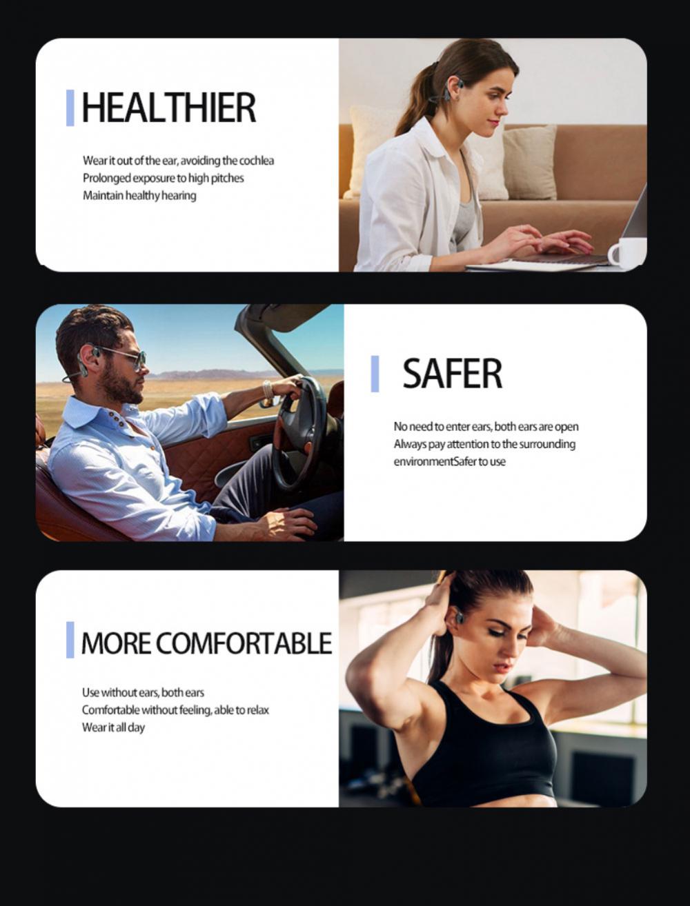 Bone Conduction Bluetooth Wireless Headphone HIFI Mini In-Ear Headset Waterproof Sport Earphones Lightweight Ear Hook